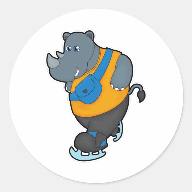 Rhino at Ice skating with Sling bag Classic Round Sticker (Front)