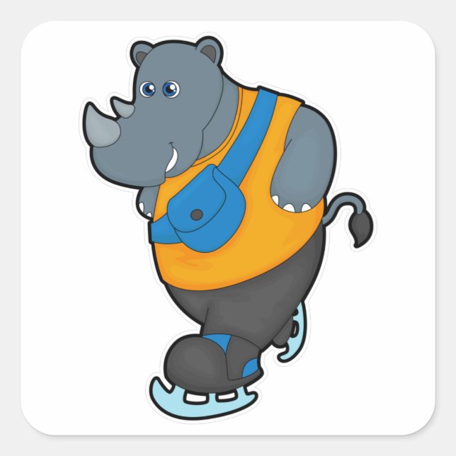 Rhino at Ice skating with Sling bag Square Sticker (Front)