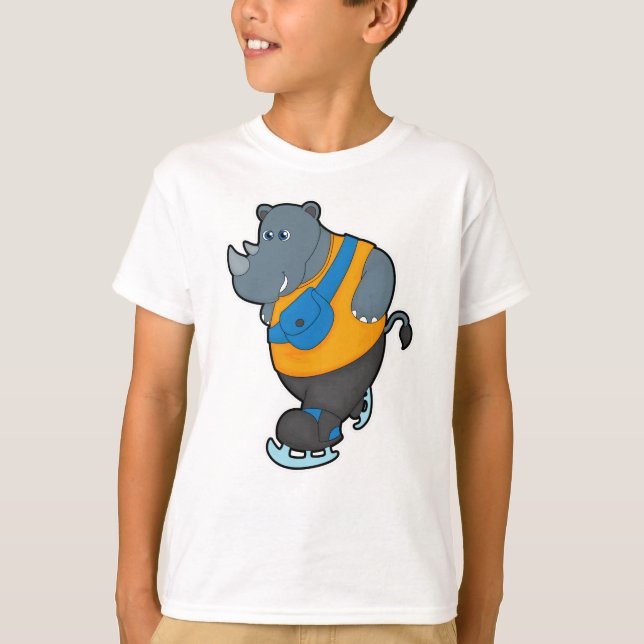 Rhino at Ice skating with Sling bag T-Shirt (Front)