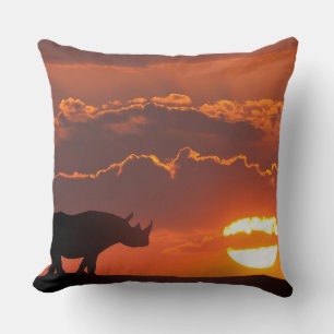 Rhino at sunset, Masai Mara, Kenya Throw Pillow