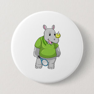 Rhino at Tennis with Tennis ball 3 Inch Round Button