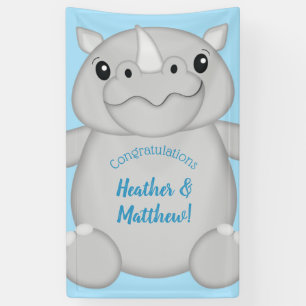 Rhino Baby Shower Blue Banner