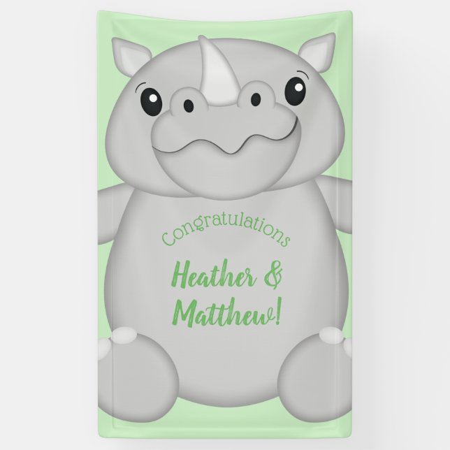 Rhino Baby Shower Green Banner (Vertical)