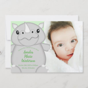 Rhino Baby Shower Green Invitation