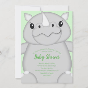 Rhino Baby Shower Green Invitation