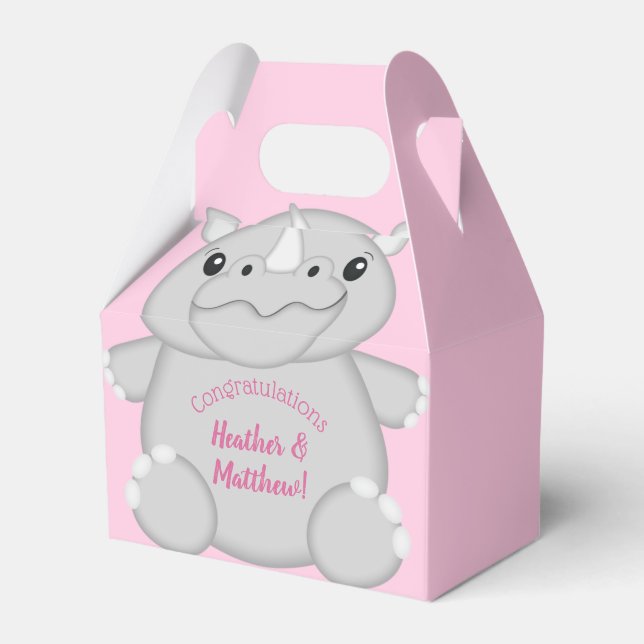Rhino Baby Shower Pink Favor Box (Front Side)