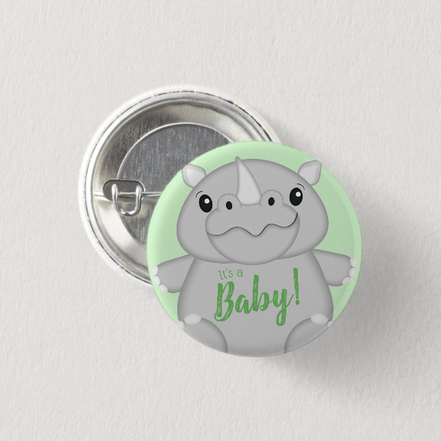 Rhino Baby Shower Safari 1 Inch Round Button (Front & Back)