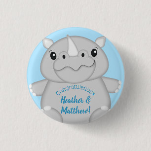 Rhino Baby Shower Safari Blue 1 Inch Round Button