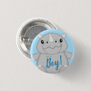 Rhino Baby Shower Safari Blue 1 Inch Round Button