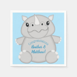 Rhino Baby Shower Safari Blue Napkin