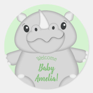 Rhino Baby Shower Safari Classic Round Sticker