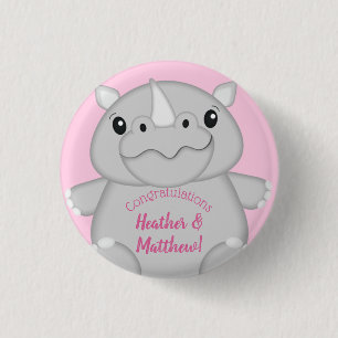 Rhino Baby Shower Safari Pink Girl 1 Inch Round Button
