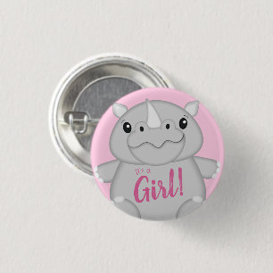 Rhino Baby Shower Safari Pink Girl 1 Inch Round Button