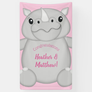 Rhino Baby Shower Safari Pink Girl Banner