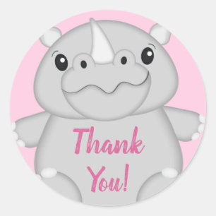 Rhino Baby Shower Safari Pink Girl Classic Round Sticker