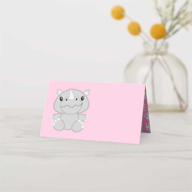 Rhino Baby Shower Safari Pink Girl Place Card (Front)