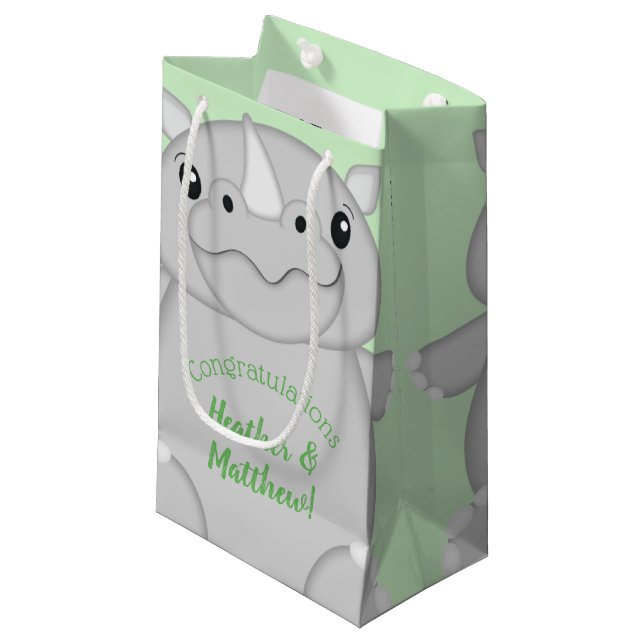Rhino Baby Shower Safari Small Gift Bag (Front Angled)