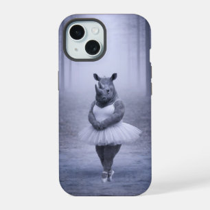 Rhino Ballerina in Misty Forest iPhone 15 Case
