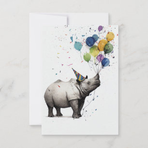 Rhino Birthday Party Flat Greeting Card