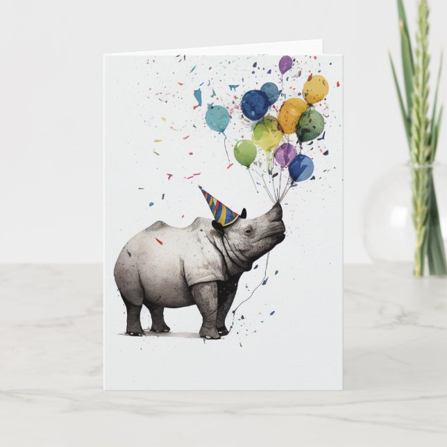 Rhino Birthday Party Folded Greeting Card (Front)