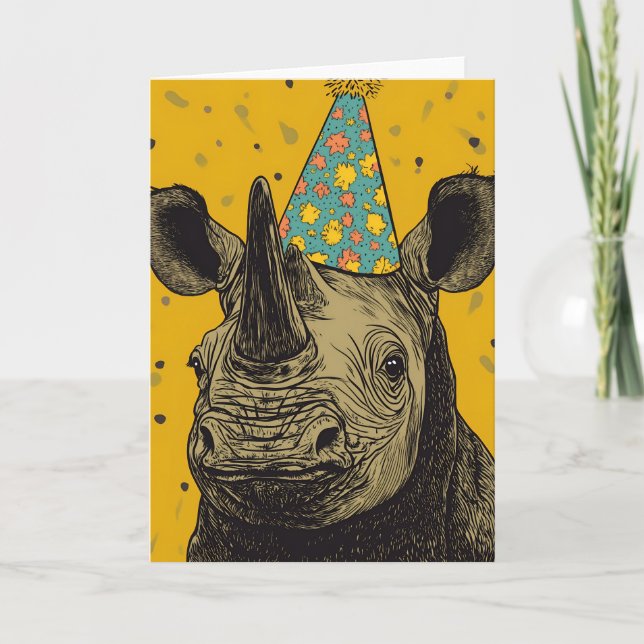 Rhino Birthday Party Greeting Card (Front)