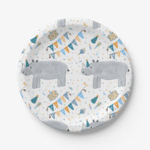Rhino Birthday Party Paper Plates, 7"