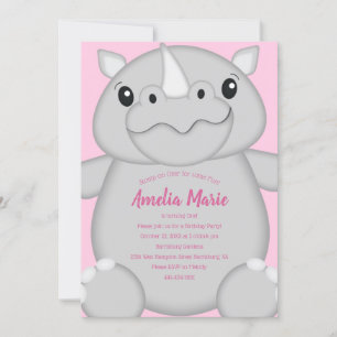 Rhino Birthday Party Pink Invitation