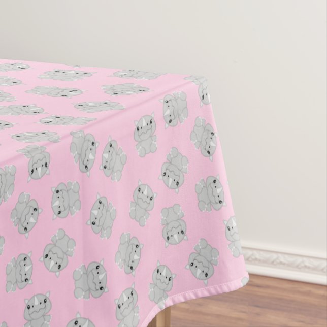 Rhino Birthday Party Pink Tablecloth (In Situ)