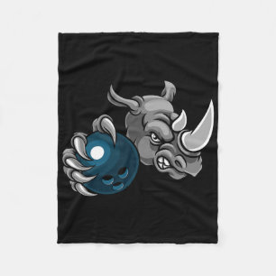 Rhino Cartoon Sports Rhinos Team Mascot Holding Bo Fleece Blanket