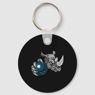 Rhino Cartoon Sports Rhinos Team Mascot Holding Bo Keychain