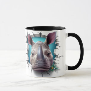 Rhino coming out of a cracked wall mug