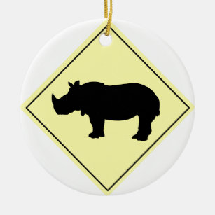 Rhino Crossing Sign Ceramic Ornament
