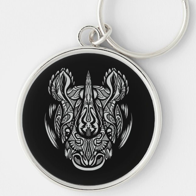 Rhino Face Ornamental design Keychain (Front)