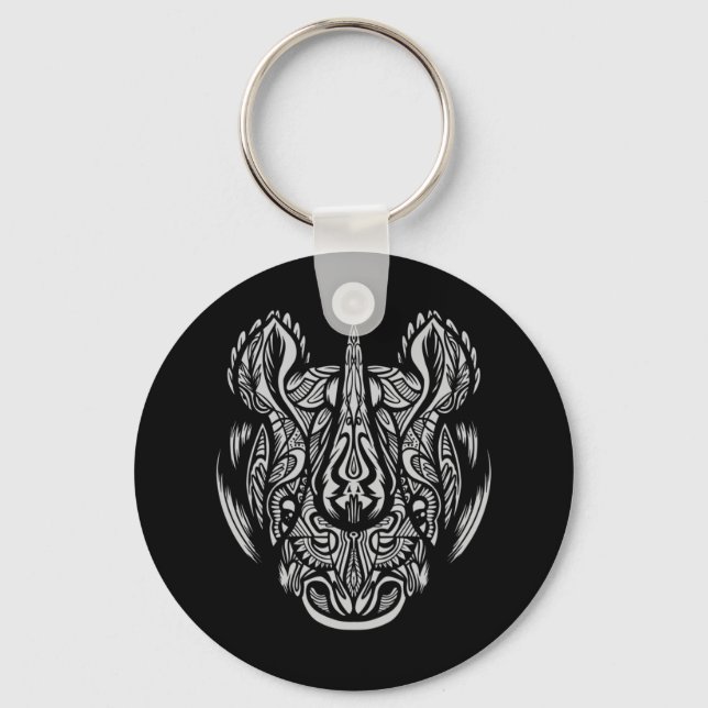 Rhino Face Ornamental design Keychain (Front)