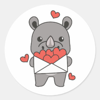  Rhino For Valentine's Day Cute Animals Heart Classic Round Sticker