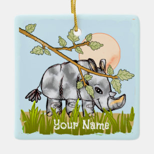 Rhino Hiding Custom Name Ceramic Ornament