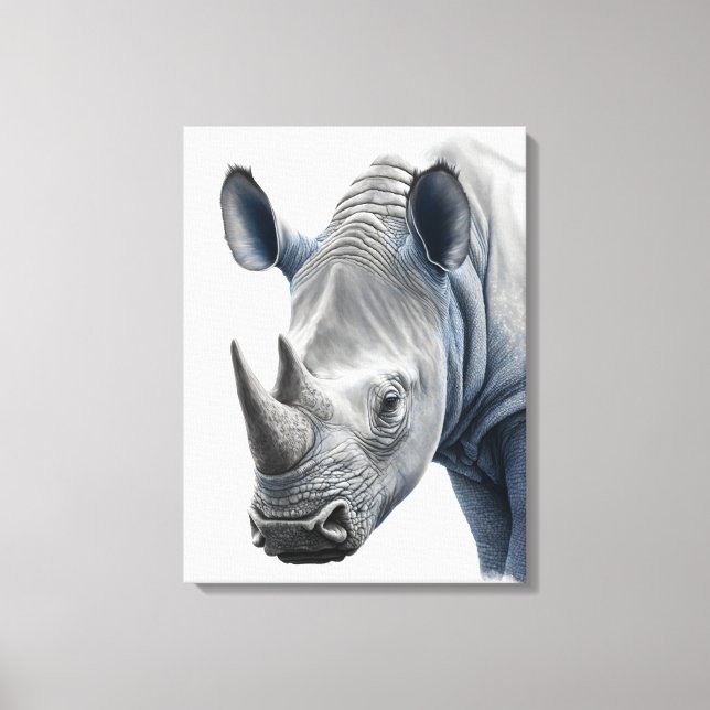 Rhino Illustration - Pencil Drawing Canvas Print (Front)