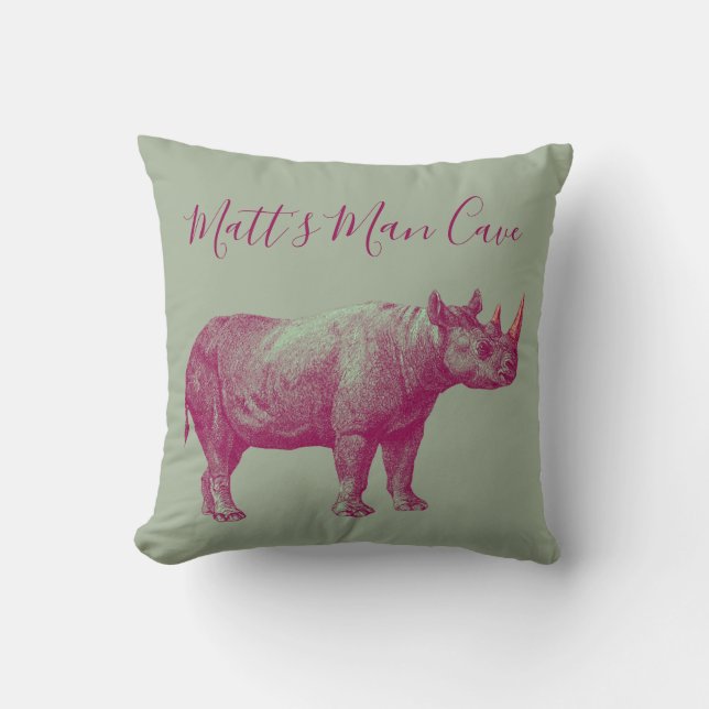 Rhino Man Cave Throw Pillow (Front)