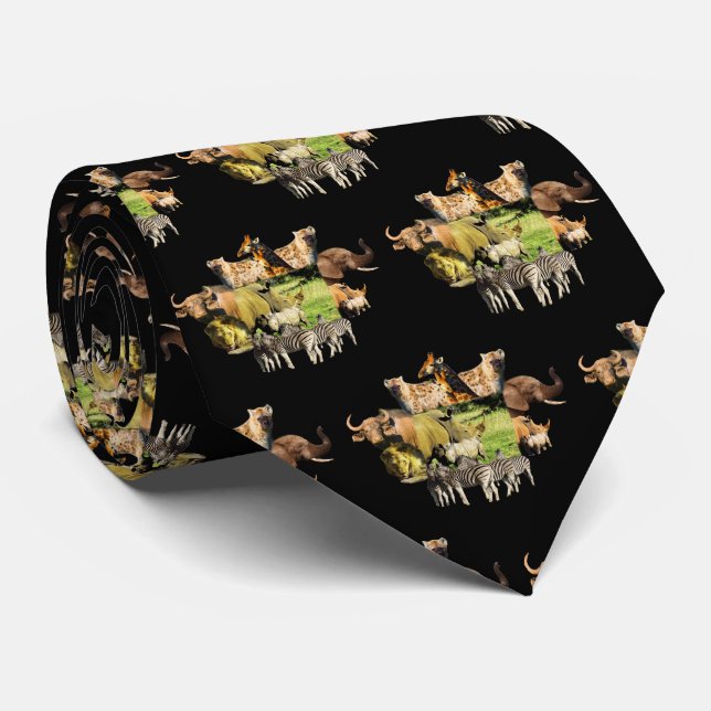 Rhino Mom and Calf Wildlife Frame Neck Tie (Rolled)