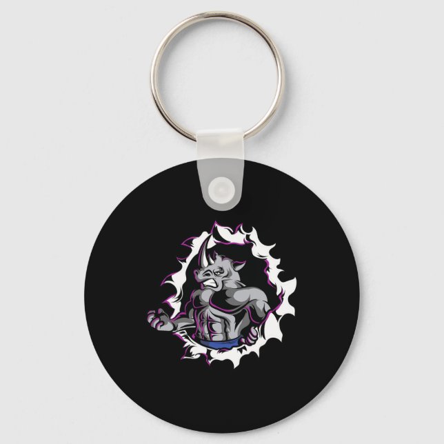 Rhino Muscles Fitness Bodybuilding Weight Lifting  Keychain (Front)