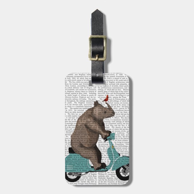 Rhino on Moped Luggage Tag (Front Vertical)