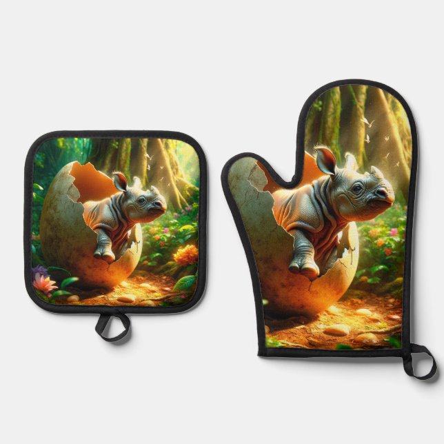 Rhino Oven Mitt & Pot Holder Set (Front)