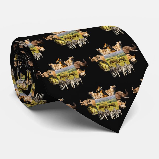 Rhino Pair Wildlife Frame Neck Tie (Rolled)