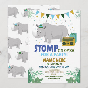 Rhino Party Kids Birthday Animal Fun Invitation