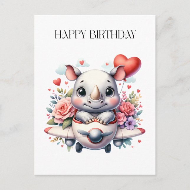 Rhino Pilot Birthday Postcard (Front)