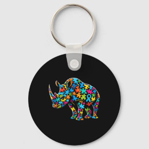 Rhino Puzzle Autism Awareness Autistic Womens Mens Keychain