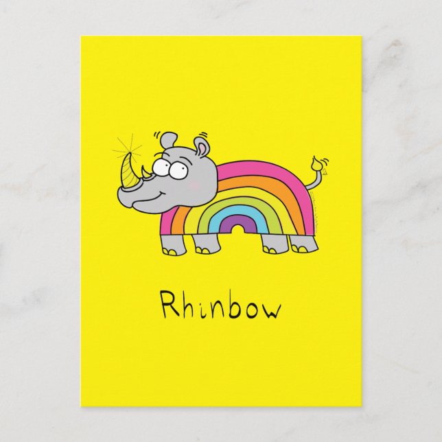 Rhino Rainbow Cute Kids Rhinoceros Postcard (Front)