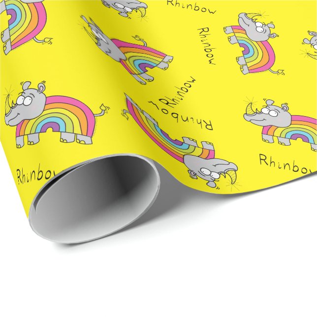 Rhino Rainbow Cute Kids Rhinoceros Wrapping Paper (Roll Corner)