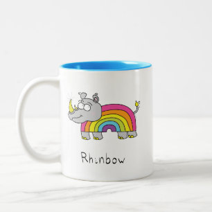 Rhino Rainbow Cute Kids Two-Tone Coffee Mug