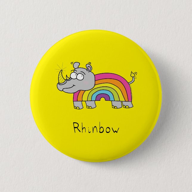 Rhino Rainbow Funny Cute Kids Rhinoceros 2 Inch Round Button (Front)
